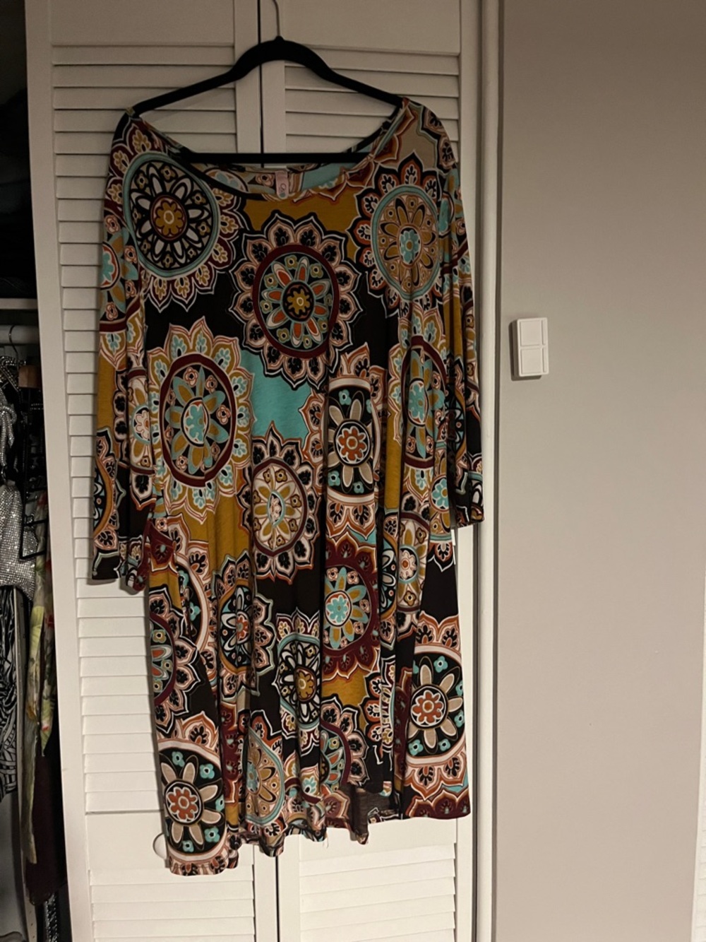 Women's Midi Dress in Mustard & Teal Floral Medallion Print